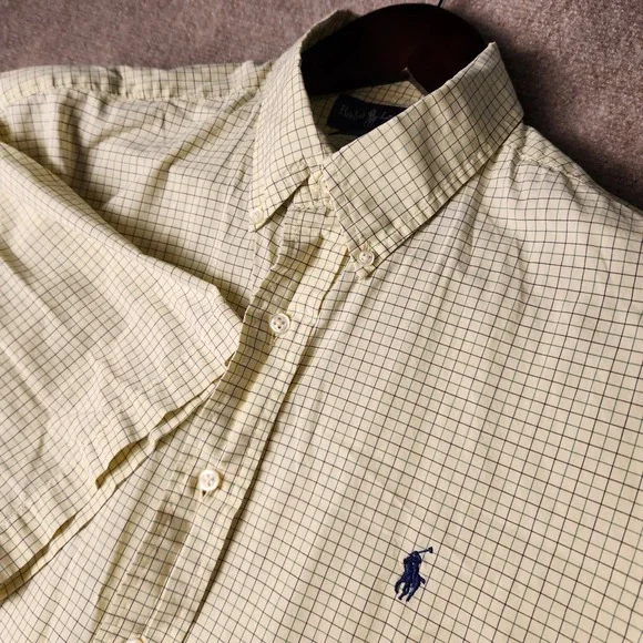 Ralph Lauren Blake Men's Short Sleeve Button Down Shirt Yellow Plaid Size L - Picture 1 of 7